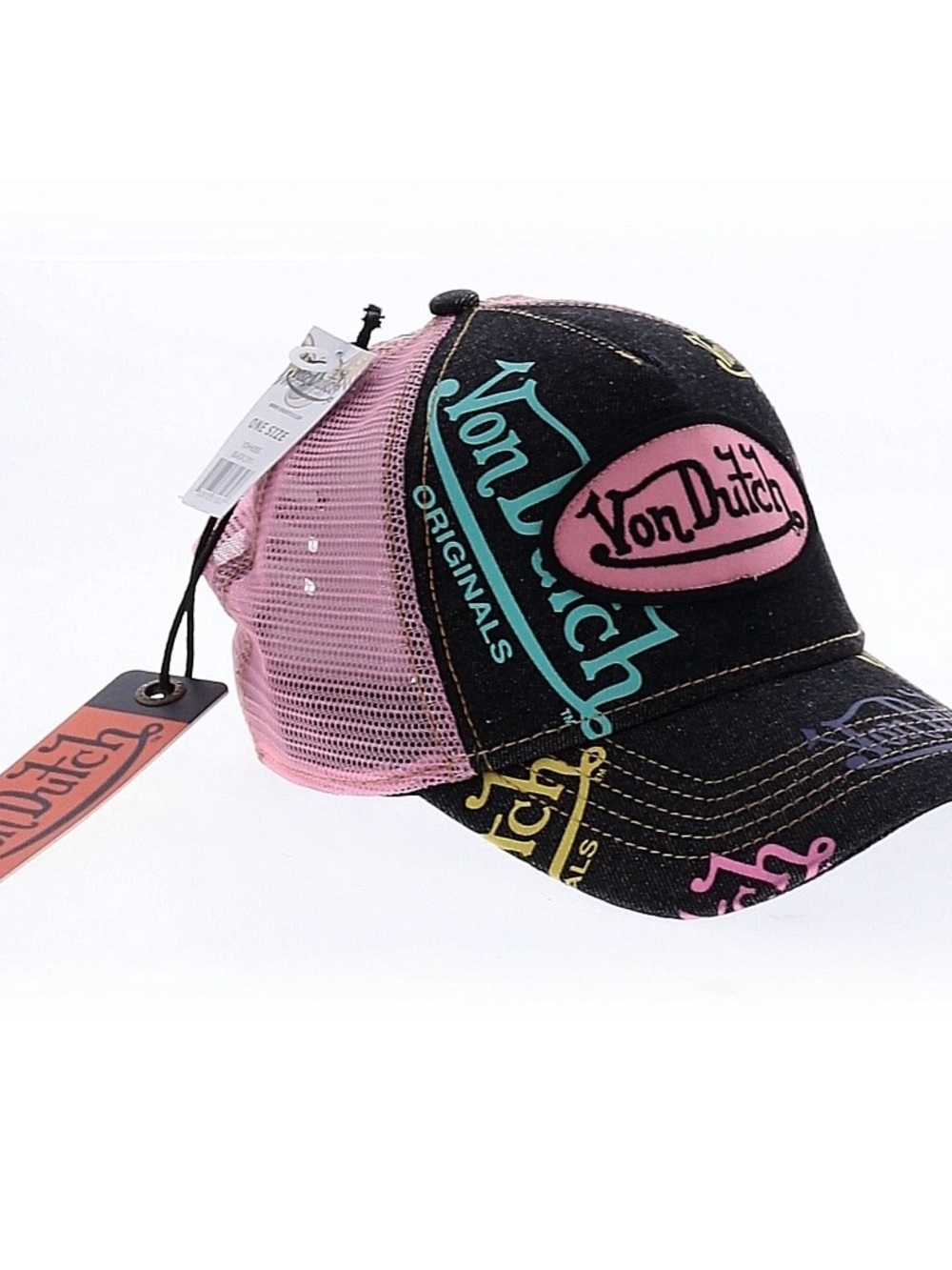 Von Dutch Pink & Black Logo Mesh Trucker Hat